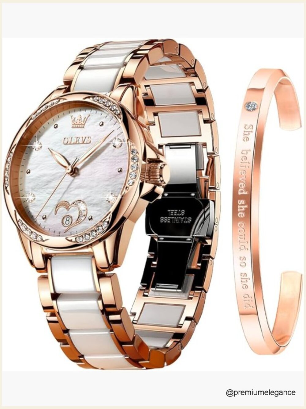 Automatic Self Winding Mechanical Ladies Wrist Watch Big Face Two Tone